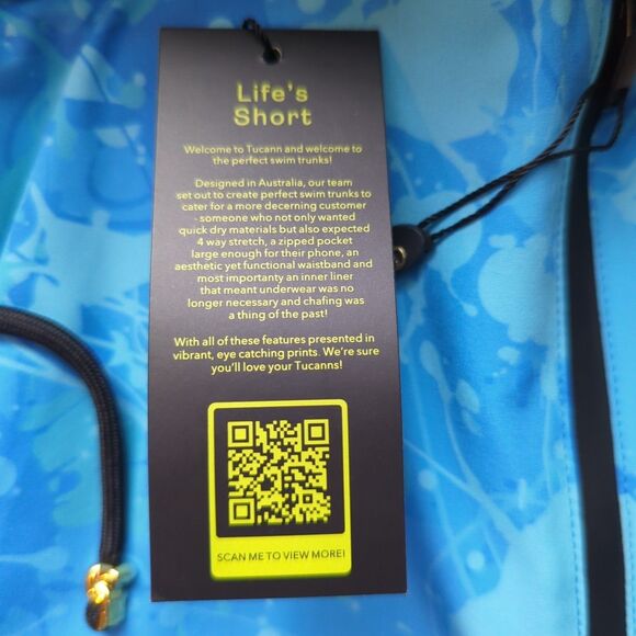 Tucann Swim Shorts Trunk Mens Small Blue Splatter Print Lined Beach Pool Summer - Picture 7 of 9